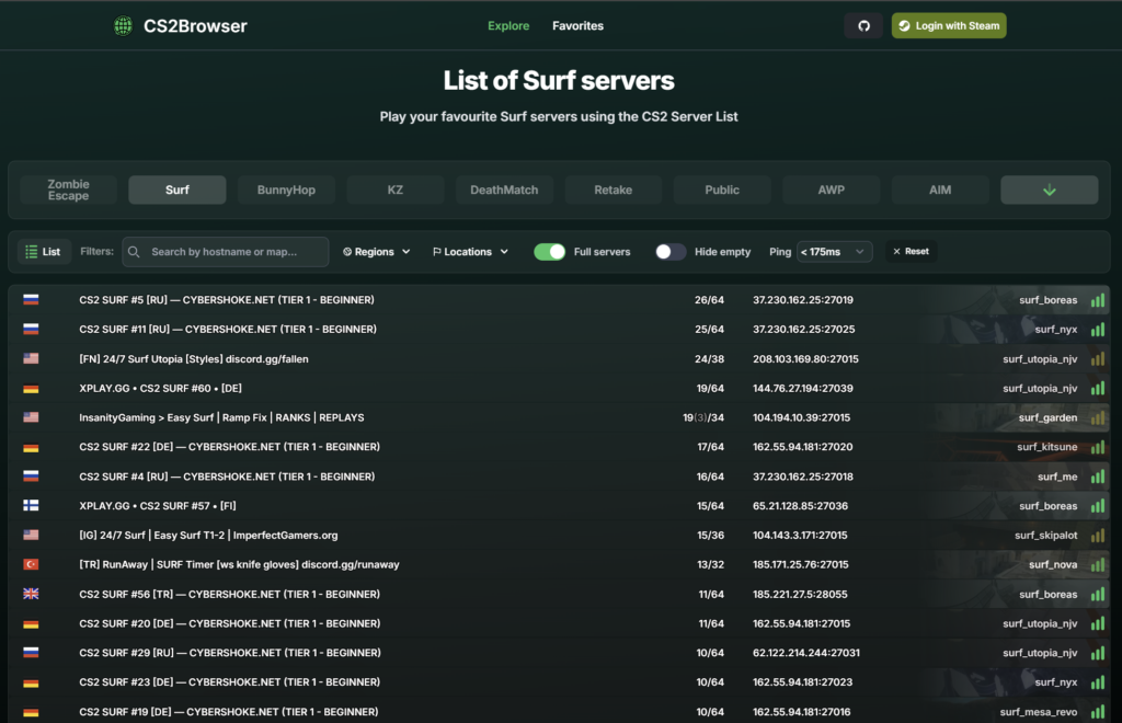 cs2browser.com and list of surf servers