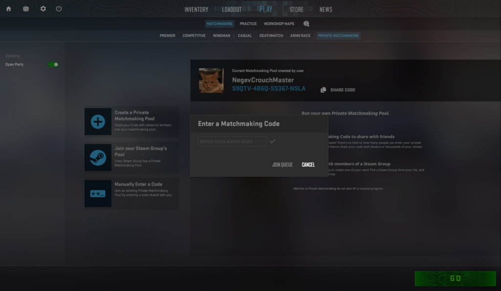 image on how to enter the matchmaking code